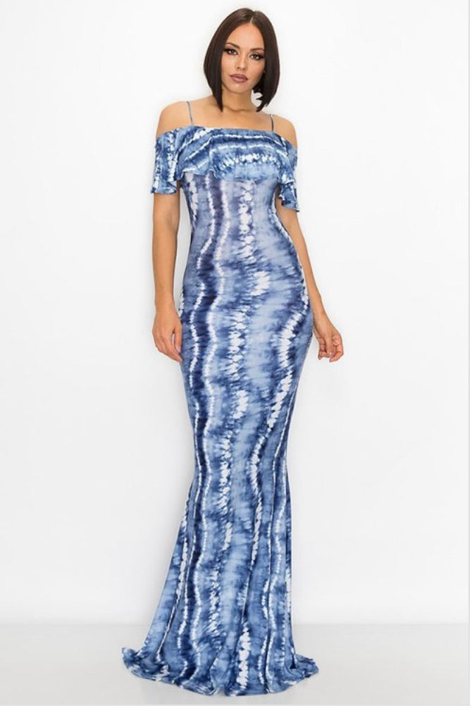blue &white tie dye maxi dress