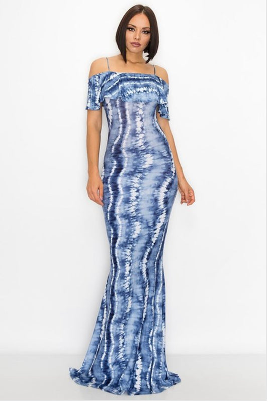 blue &white tie dye maxi dress