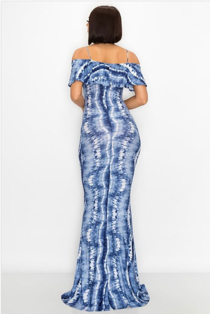 blue &white tie dye maxi dress