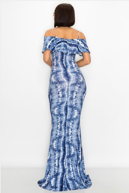 blue &white tie dye maxi dress