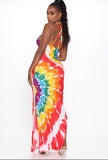 tie dye rainbow side slit maxi dress