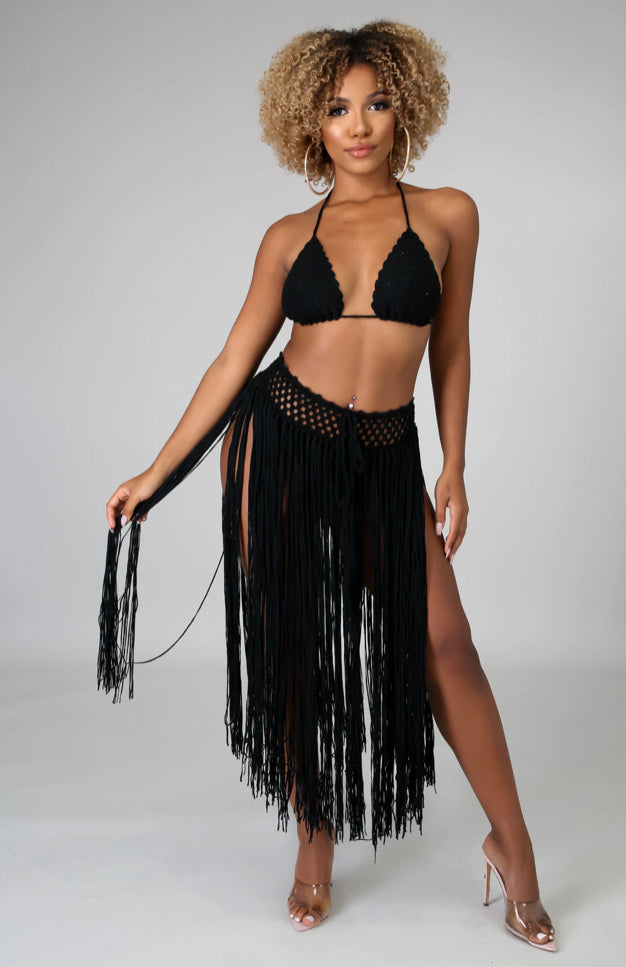 black fringe swimwear set