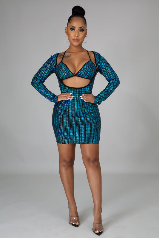 Metallic Sequin Long Sleeve Mini Dress
