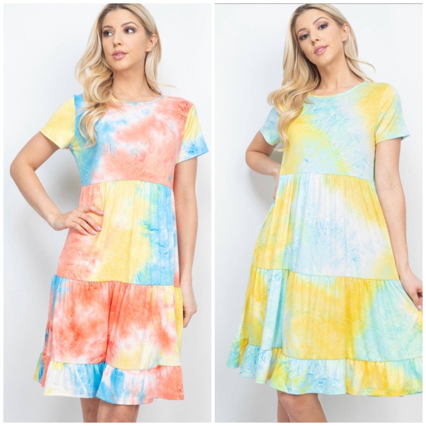 tie dye layered ruffle dress