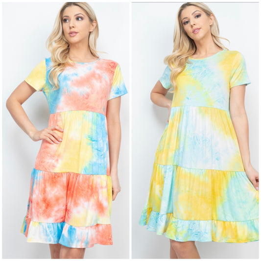 tie dye layered ruffle dress