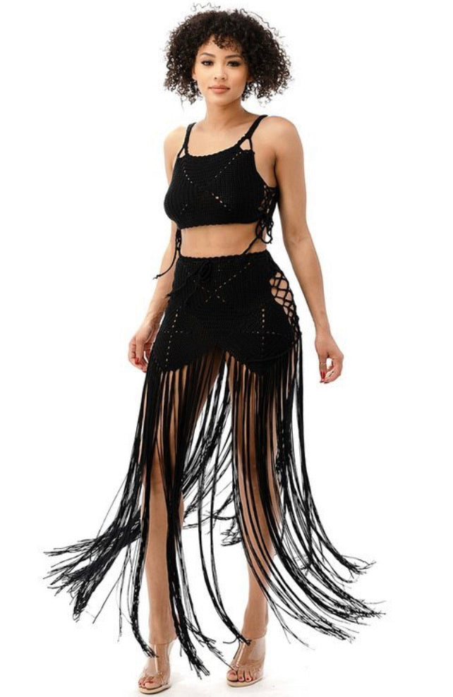 crochet fringe skirt set