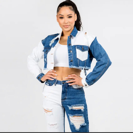 color patched denim jacket