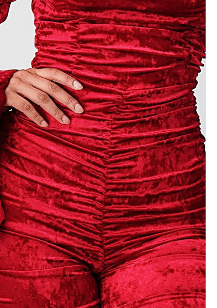 red velvet ruffled sleeves jumpsuit