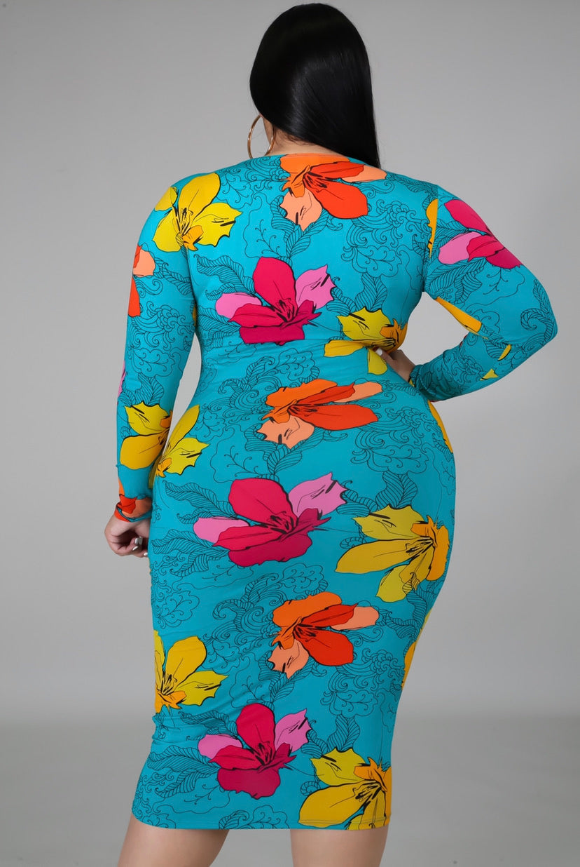 tropical floral midi dress