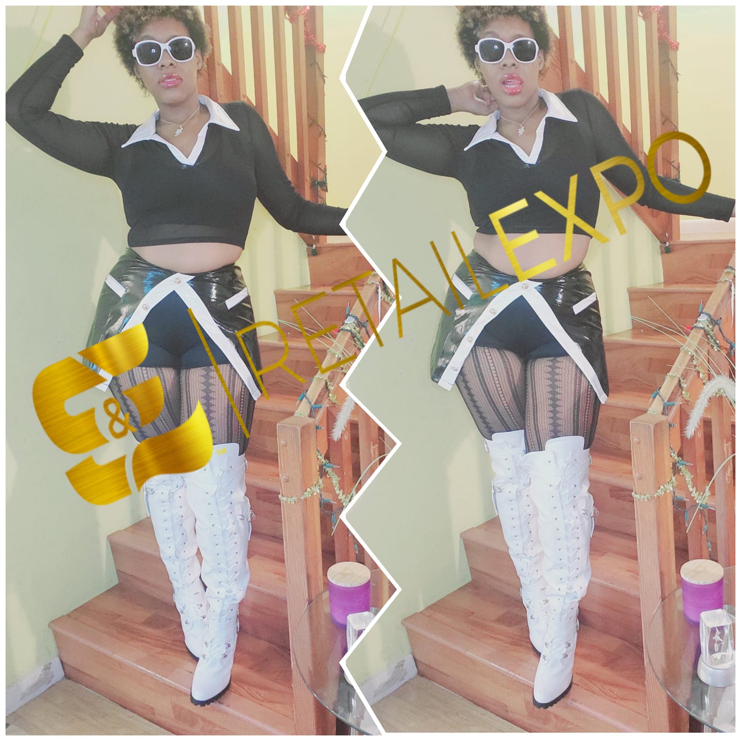 Black & White Mesh Top & Shorts Set