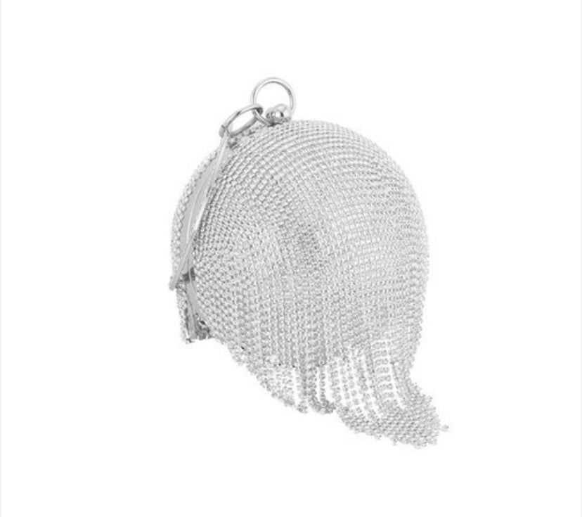 rhinestone round clutch fringe bag