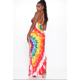 tie dye rainbow side slit maxi dress