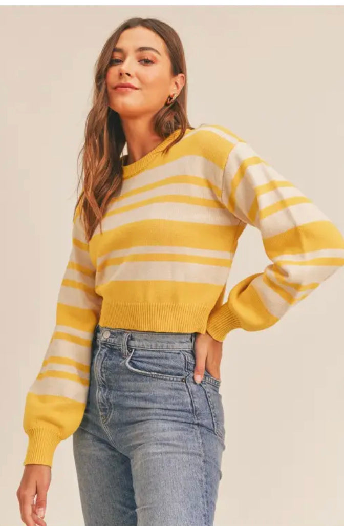 yellow crew neck cropped sweater