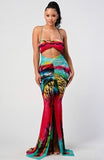 tropical delights mermaid tail maxi dress
