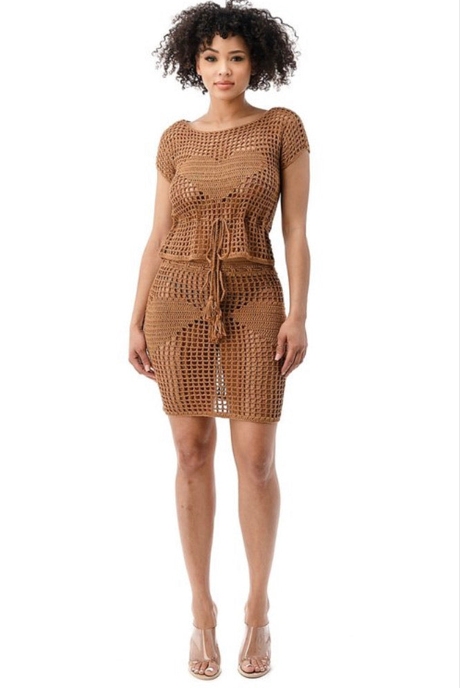 sexy crochet coverup skirt set