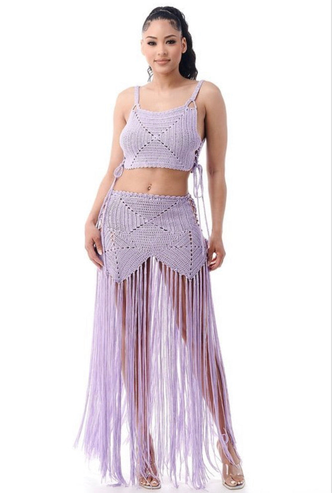 crochet fringe skirt set