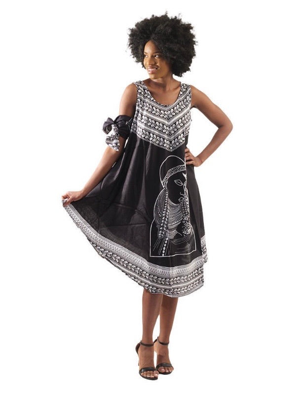 sleeveless umbrella wrap dress with head wrap (design 2 of 3)