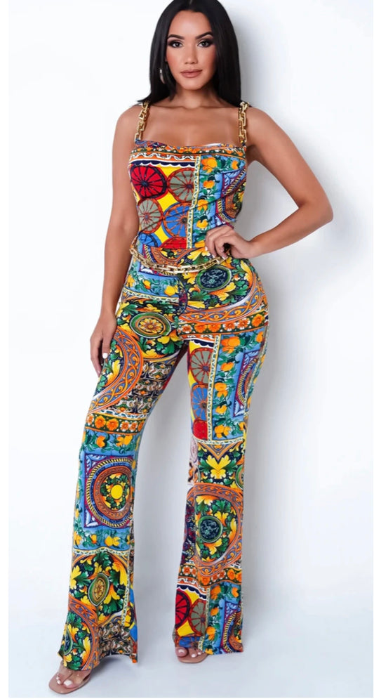 gold chained up jumpsuit