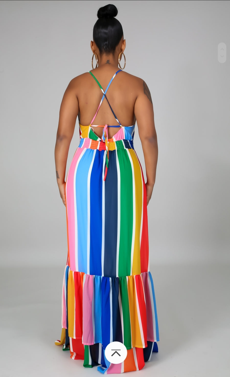 rainbow multistriped crochet top maxi dress