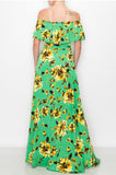 off shoulder sunflower green maxi dress
