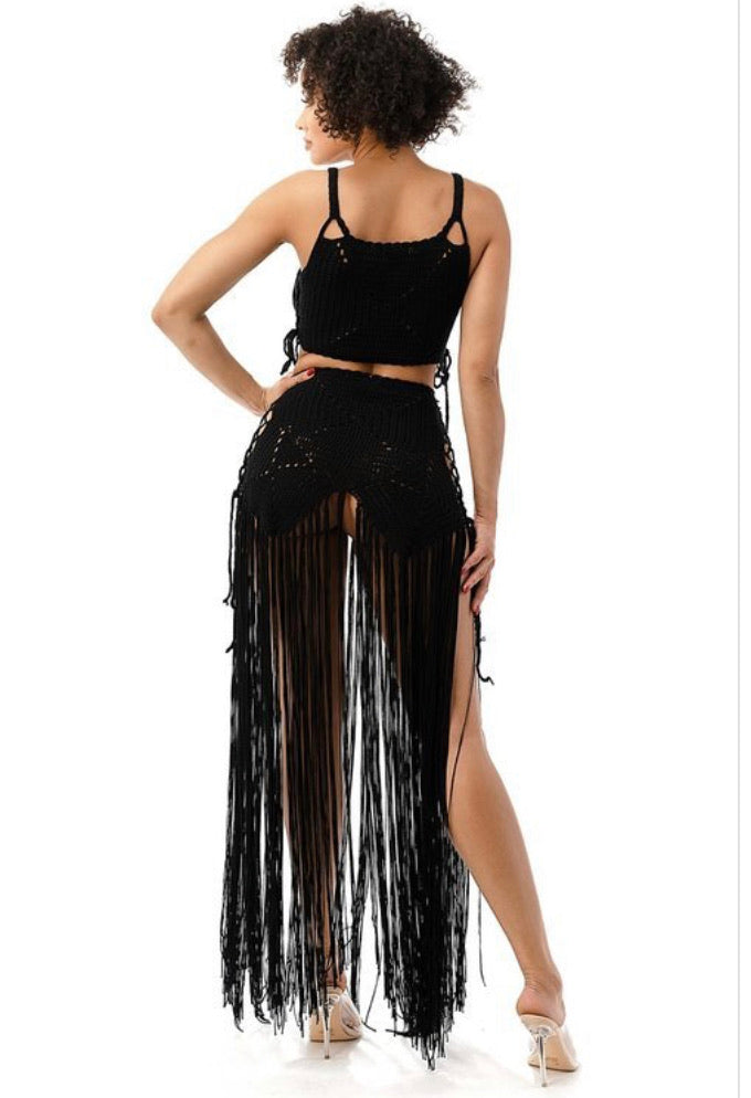 crochet fringe skirt set