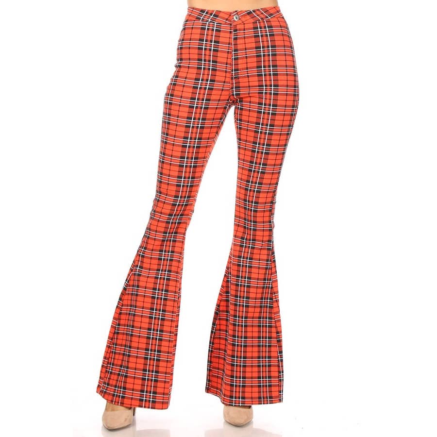 high rise plaid print pants