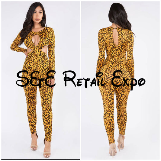 leopard print jumpsuit with open sides