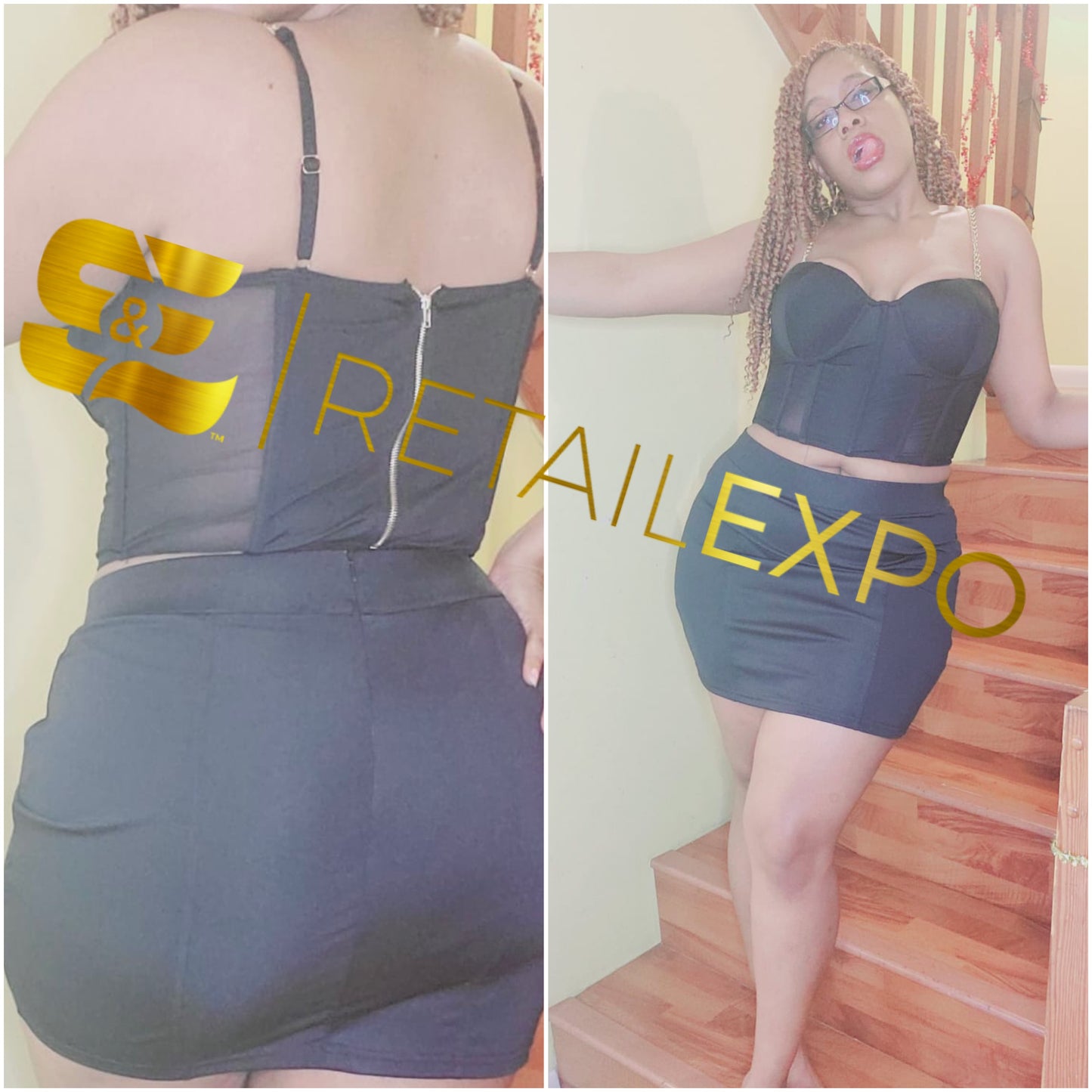 sexy black corset top & mini skirt set