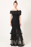 black bowtied bottom tiered mesh ruffled dress