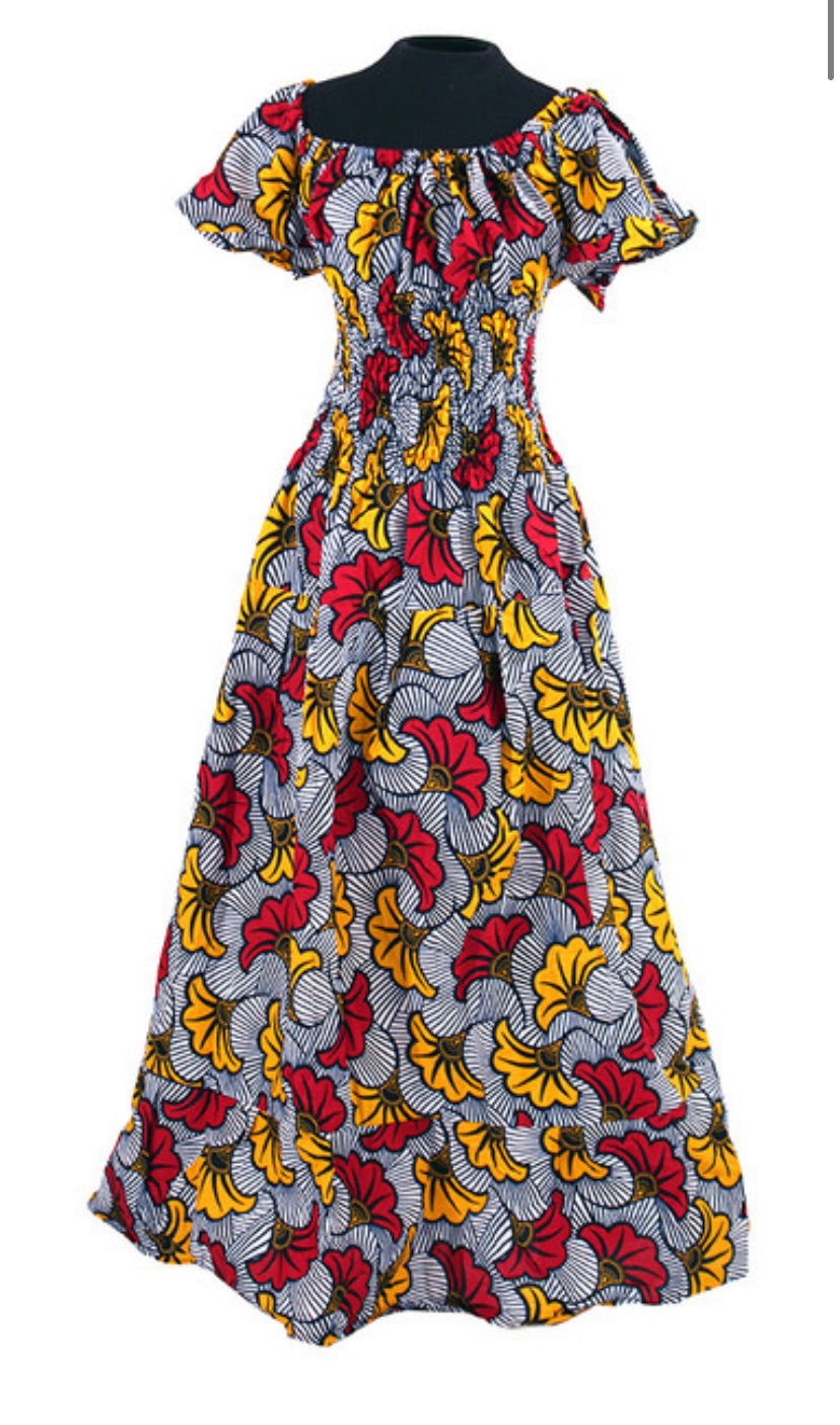 African Flower Print Princess Maxi Dress