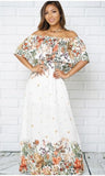 floral printed white off shoulder maxi dress