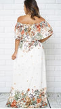 floral printed white off shoulder maxi dress