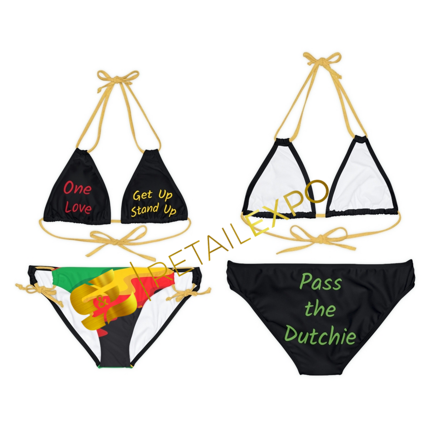 Rasta Reggae Lyric Graphic Print Strappy Bikini Set