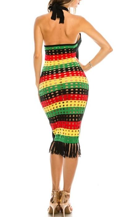 reggae rasta jamaican halter open back beach dress