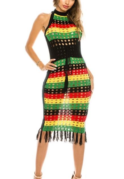 reggae rasta jamaican halter open back beach dress